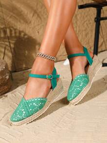 Women's New Thick Sole Fashionable Versatile Woven Linen Bottom Casual Shoes. Lightweight, Elegant, Comfortable Ladies Sandals. White, Black, Apricot, Red, Green, Pink - Green - View 10