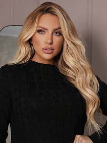 Pingo D' La Malhas Blusa Tricot Plus Size Feminina Trançada Alonga Silhueta Manga Longa Confortável Inverno - Preto - Visão 5