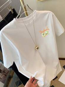 Short Sleeve T-Shirt With Front And Back Panels - Fashionable Matcha Donut Print - Women's Printed T-Shirt For Spring/Summer, Fashion Item. - White - View 2