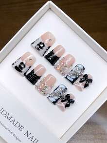 Rein handgefertigte tragbare Fake-Nägel, Entenschnabelform, handbemalt personalisierte Graffiti Western Stil Nail Art, hochwertige elegante minimalistisches Design, Full Cover Stil, Y2K Stil Nägel, einzigartige Nische kreative Fake-Nägel, tägliche Nail Art, süßer moderner Stil Nägel, geeignet für den täglichen Gebrauch, abnehmbar und wiederverwendbar. - Verschiedenfarbig - Übersicht 4