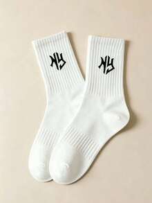 1/5 Pairs Plain White Women Letter Mid-Calf Socks, Soft Fashion Minimalist Casual Comfortable Socks Suitable For Daily Wear Or Outdoor Sports All Seasons - White - View 6