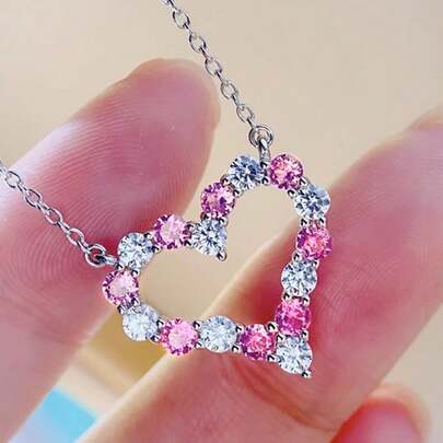 1pc Luxury Cubic Zirconia Pendant Necklace For Teenagers, Suitable For Girls Daily Decoration, Party Wear, Birthday Gift