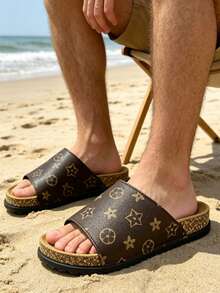Men's Sandals Criss-Cross Slippers, Slip-On Soft Cork Casual Slides, Suitable For Summer, Office, Outdoor, Beach, Vacation. Non-Slip, Breathable, Durable Thick-Sole Beach Sandals - Brown - View 5