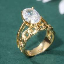 2 chiếc nhẫn hình oval đính đá Zirconia, thiết kế tối giản, trang sức nữ tinh tế, phù hợp cho sử dụng hàng ngày, ngày lễ và hẹn hò. - Vàng - Xem 4