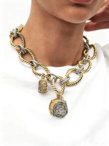 Alloy Material Personalized Women's Badge Design Fashion Geometric O-Shaped Necklace Casual Versatile - Multicolor - View 1