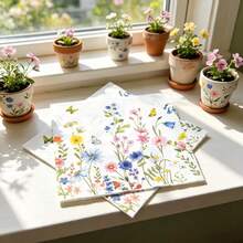 96/48/24pcs 13 * 13 Inch Watercolor Style Colorful Wildflower Printed Disposable Napkins, With White As The Base, Paired With Watercolor Hand-Painted Style Colorful Wildflowers, Branches And Leaves, And Butterfly Patterns, Suitable For Daily Dining Tables, Afternoon Tea, Picnics, Garden Parties, Spring Themed Gatherings, Family Birthday Parties, Wedding Banquets, And Restaurant Decoration - View 8