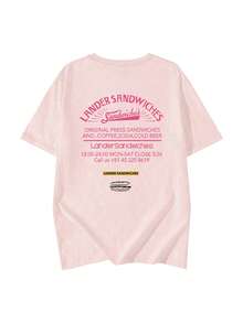 Women's Round Neck Short Sleeve T-Shirt, Summer New Letter Print, Fashion Casual Versatile Loose Top - Light Pink - View 3
