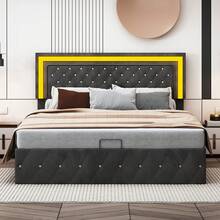 Caluself Cama con almacenamiento de 180x200 cm con somier de láminas, cama tapizada de 160x200 cm con almacenamiento, estructura de cama doble con cabecero, tapicería de terciopelo con somier de láminas de madera, terciopelo, negro, 160/180x200 cm - Negro - Ver 7