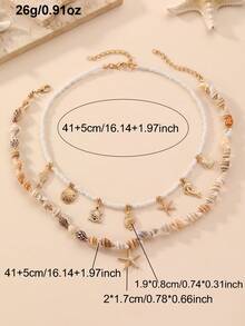 NAIZHU 2pcs Fashion Metal Starfish Shell Necklace Ocean Style Necklace Set Women Daily Date Vacation Accessories - Multicolor - View 5