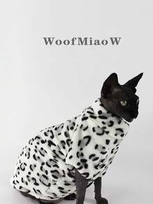 时尚冬季柔软保暖豹纹猫咪服装舒适加厚猫咪衣服，适合斯芬克斯猫、无毛猫幼猫穿着 - 黑與白 - 查看 4