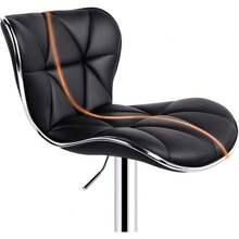 2pcs Home Kitchen Bar Stools Fashionable Height Adjustable PU Leather Swivel Bar Chair With Shell Back, White - 黑色 - 查看 4