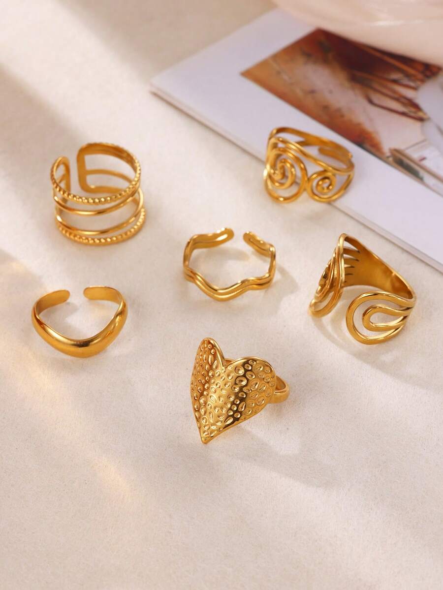 1 pieza Anillo abierto minimalista de acero inoxidable para mujer, anillo dorado, anillo ajustable abierto para el dedo, anillo de mujer, joyería de fiesta, accesorios de moda para mujer, accesorios para uso diario - Multicolor - Ver 1