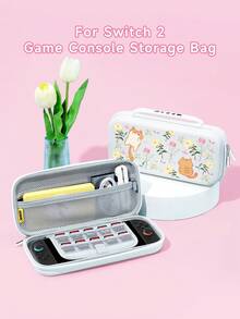 Funda protectora con diseño de gato naranja de dibujos animados y patrón floral, compatible con consola de juegos Switch/Switch 2ª generación, compatible con nueva Switch 2 (2025)/Switch OLED/Switch NS/Switch Lite, bolsa de almacenamiento, base con ranura para tarjetas, carcasa/funda protectora para consola de juegos, suave y amigable con la piel, protege tu consola favorita, el mejor regalo compatible con jugadores de Switch - Multicolor - Ver 7