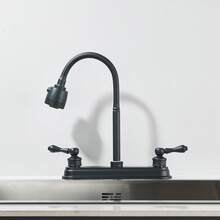 Kitchen Faucet With Sprayer, Double Handle Kitchen Faucet With Flexible Gooseneck Spout, High Pressure Matte Black Dual Function Kitchen Faucet (Brass Body, Easy Installation) - 黑色 - 查看 7
