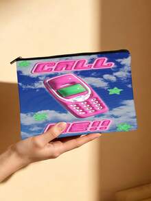 Túi đựng mỹ phẩm in hình điện thoại nắp gập phong cách retro "Đưa tôi trở lại những năm 2000", túi có khóa kéo mang hơi hướng Y2K, món quà hài hước dành cho những người yêu thích thập niên 90. - Xem 8