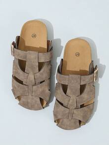Ximi Ruo 春夏時尚舒適平底圓頭一腳蹬沙灘拖鞋，百搭裝飾平底涼鞋，夏季度假必備 - 駝色 - 查看 7