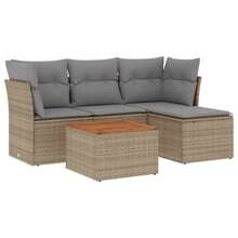 vidaXL 5-tlg. Garten-Sofagarnitur mit Kissen Beige Poly Rattan - A - Übersicht 2