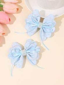 2pcs Blue Bow Hair Clips, Lace Flower Hair Clips, Alligator Clip Barrettes Gift Set - Blue - View 8