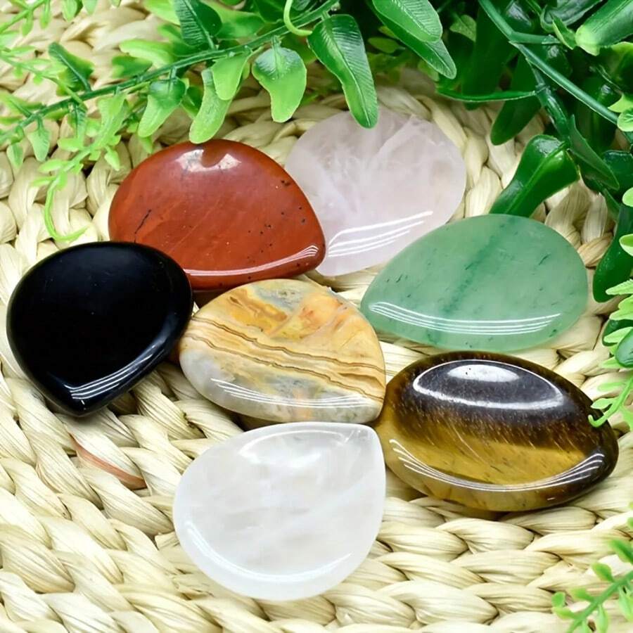 2PCS Mixed Natural Crystal Worry Stones, Polished Tumbled Stones For Home Decor & Energy Healing