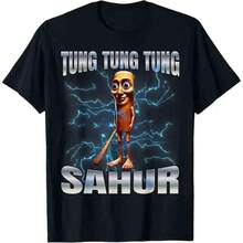 Tung Tung Tung Sahur Lightning Cartoon Character Graphic T-Shirt, Crew Neck Unisex Funny Meme Casual Short Sleeve Tee Summer Daily Street Wear - 黑色4 - 查看 1
