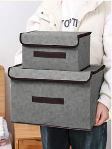 Caixa organizadora grande e pequena, cor cinza claro, à prova de poeira. Estilo minimalista de luxo. Versão atualizada com grande capacidade, tampa articulada e alça. Ideal para guardar roupas, cobertores e brinquedos em guarda-roupas, camas, sofás e quartos infantis. Dobrável para economizar espaço. Recipiente de tecido para armazenamento. Prático e portátil. Essencial para volta às aulas, Dia dos Pais, Natal, viagens e acampamentos. - Cinza - Ver 9