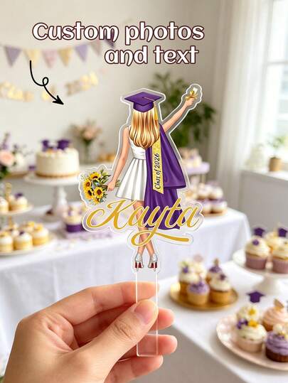 Customized Acrylic Graduation Cake Topper, Can Customize Graduate's Image, Name And Graduation Year, Multiple Sizes And Styles Available, Waterproof And Reusable, Exclusive Memento For Graduation Party Cake Decoration And Dessert Table