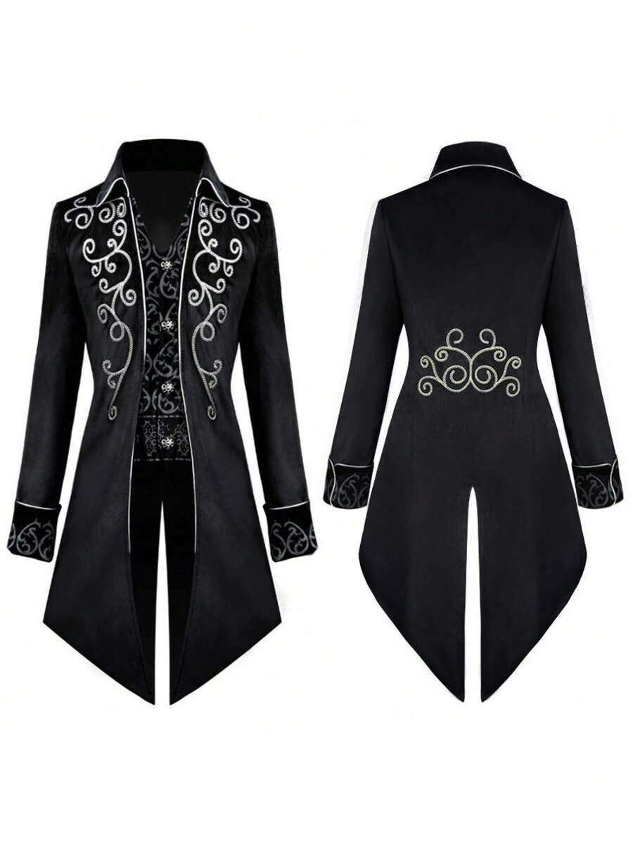 Men Cosplay Clothing - Silver-trimmed Tuxedo Black - View 1