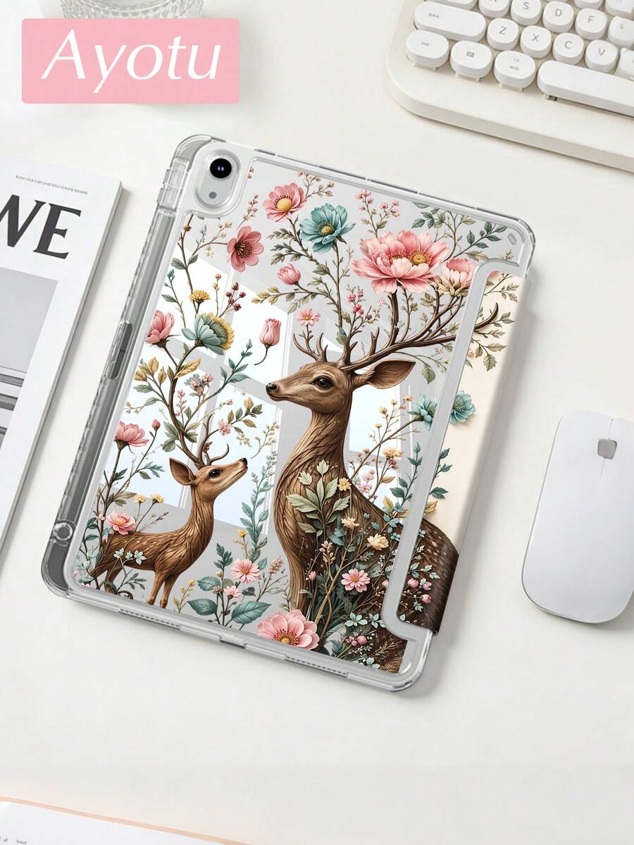 Ốp lưng máy tính bảng hình hươu và cây cối, tương thích với iPad Air 8 (M4) 2026 (11/13 inch), Air 11 inch M3 2025 / M2 2024, Air thế hệ thứ 5 2022, (A16) 11 inch thế hệ thứ 11 2025, tương thích với Samsung Galaxy Tab, Kindle Paperwhite thế hệ thứ 12 2024. Mặt lưng trong suốt, họa tiết thời trang, chức năng tự động tắt/mở màn hình, bảo vệ bằng túi khí, thích hợp làm quà tặng và sử dụng trong văn phòng.