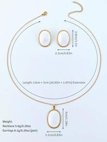 Enamel Oval Pendant Necklace Earrings Set, Stainless Steel Jewelry Set For Women, Red White Black, Summer Beach Daily Accessory For Women - Oval Style - View 10