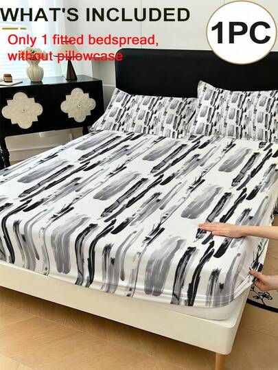 1pc Modern Abstract Watercolor Print Fitted Sheet (Skirt Only, No Pillowcase), Soft & Breathable 100% Polyester Bed Cover, Fits Twin/Full/Queen/King Size Beds. Suitable For Bedroom, Guest Room, Dorm, Hotel Use Year-Round