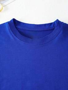 SimpieAndVersatileDesignCamiseta con estampado de letraCottonT-Shirt - Azul - Ver 3