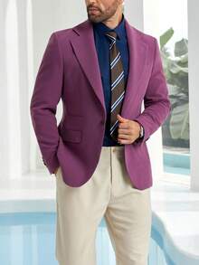 Men's Slim Fit Single-Breasted Solid Color TR Fabric Suit Jacket, Elegant Formal Blazer, Suitable For Office, Business, Wedding And Party - Purple - View 5