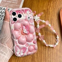 Bộ 2 món (Ốp lưng điện thoại họa tiết bướm hoa anh đào độc đáo + Vòng tay nơ hoa hồng màu hồng), Ốp bảo vệ điện thoại in phẳng 2D màu kem trong suốt làm từ chất liệu TPU, phù hợp với 16 Pro Max/16 Plus/16 Pro/16/15 Pro Max/15 Plus/15 Pro/15/14 Pro Max/14 Plus/14 Pro/14/13 Pro Max/13 Pro/13/12 Pro Max/12 Pro/12, A60, Galaxy S25, S24, S23, Smart 10 Plus, Edge 50, A5 - Trong sáng - Xem 3