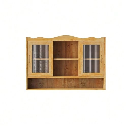 Retro 90cm Sliding Wardrobe With 2 Doors And Three Storage Levels, Ideal For Bathrooms, Kitchens And Dining Rooms, Brown Color. - 自然色 - 查看 1