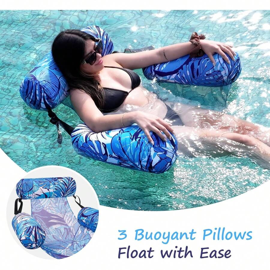 1pc/2pcs Heavy Duty Inflatable Pool Float, Adult Inflatable Pool Lounge Chair With Tropical Leaf Design, Party Summer Water Fun For Pool, Beach, Relaxation | Comfortable Mesh, Adult Beach Chair - 1 Pool Float Chair 1 Air Pump - View 1