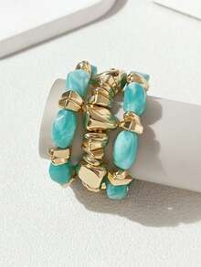 LADYCOCO 3pcs Vintage Thick Chunky Acrylic Beaded Multilayer Bracelet, Transformable Gold Chip Bracelet, Suitable For Women, Couples, Party, Daily Wear - Multicolor 14 - View 4