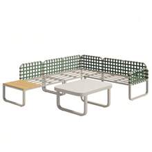 Garden Lounge Set (4-5 Seats), Green Rattan And Leather Garden Furniture Set, Modern Outdoor Sofa Set Including All Seat And Back Cushions, Set For Balcony, Garden And Terrace, Apricot - 杏色 - 查看 9