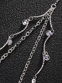 1pc Sexy Gold Tone Criss-Cross Body Chain Necklace, Layered Water Drop Pendant Chest Chain Jewelry Accessory Gift For Women - Silver - View 5