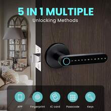 Fingerprint Door Lock Smart Door Knob Handle Biometric Door Lock With App/Key Card/Key For Keyless Entry Door Lock Keypad Touchscreen Password Easy To Install For Bedroom - Black - View 1