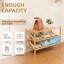 Three-Layer Independent Shoe Rack, Stackable Modular Shoe Cabinet, Foldable Shoe Storage Rack, Bamboo And Wood Material Shoe Rack Suitable For Entrance And Wardrobe, Beautiful, Natural, Practical And Sturdy Shoe Rack, Space-Saving Entrance, Living Room, Bedroom Shoe Rack, Size 68 X 25 X 46 Cm, Natural Wood Color - Maple - View 3
