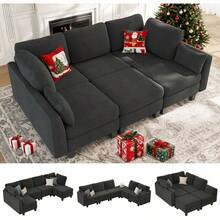 Sofá Cama Modular de 6 Plazas, Sofá Modular Cómodo, Sofás Convertibles con Otomanas, Sofás Modulares para Sala de Estar, Gris Oscuro - Azul - Ver 9