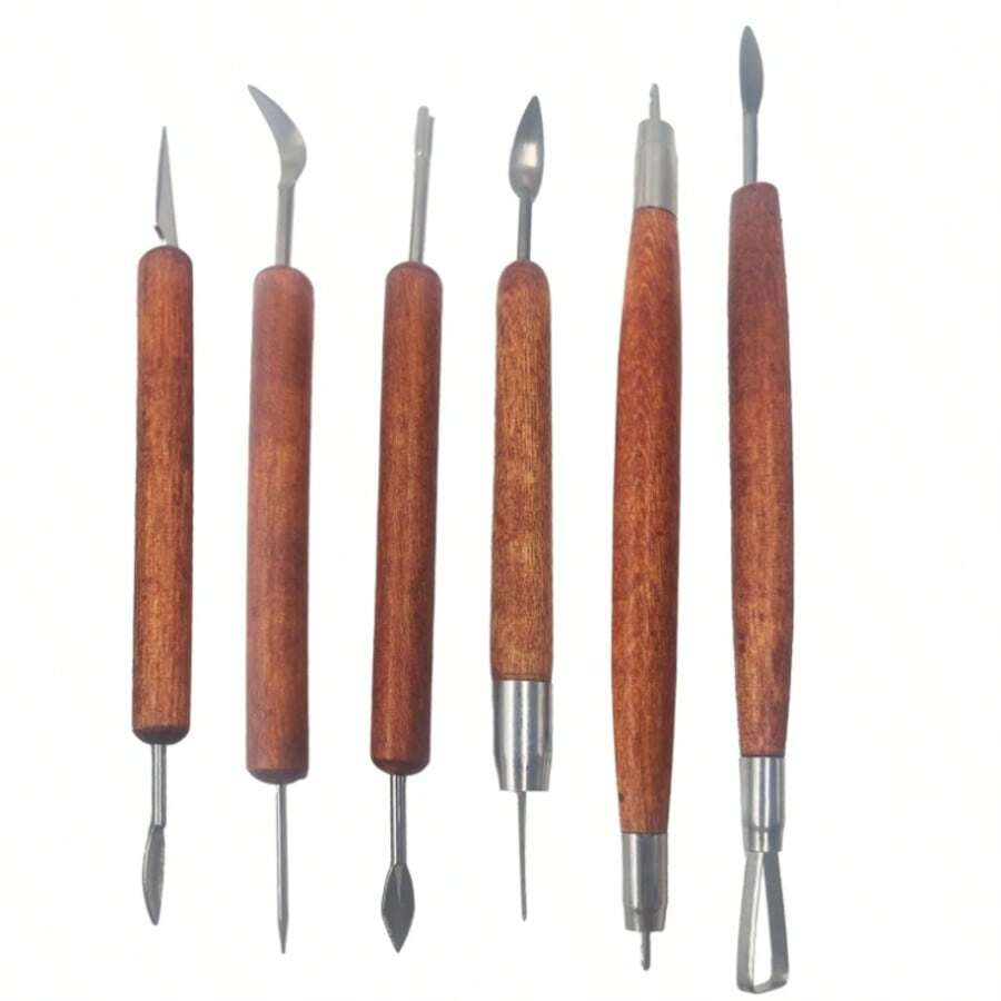 Bộ dụng cụ nặn gốm và đất sét hai đầu 4 món/6 món/35 món/52 món, tay cầm bằng gỗ nhẵn, thích hợp để dập nổi, chạm khắc và tạo hình, tương thích với đất sét mềm, fondant và bột nhào. - Nhiều kiểu dáng - Xem 1