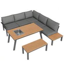 Garden Lounge Set For 6-7 People, Suitable For Garden, Balcony, Terrace, Weatherproof Seating Set, Dining Set, Modern Garden Furniture Set, Galvanized Iron Frame, Tabletop With Ice Bucket. - Grey - View 7