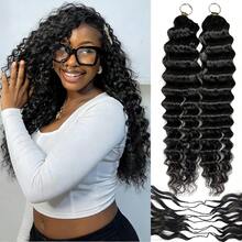 Deep Wave Feather Crochet Hair Human Hair Invisible Miracle Knots Crochet Hair Human Hair 50g Pre-Separated Human Crochet Hair Deep Water Wave Curly Miracle Knots Crochet Reusable Brazilian Wet And Wavy Human Hair Bundles Braiding Hair 8-30 Inch - Natural Black - Xem 9