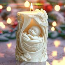 Molde de silicona cilíndrico en forma de cuna con niño adorable, molde para velas cilíndricas con ángel niño o niña durmiendo en la cuna, molde de resina o yeso para artesanía y regalos con ángel debajo de la cuna - A - Ver 4