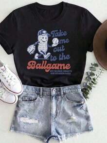 Camisetas con temática de béisbol, de corte holgado, camisetas de manga corta con la frase "Llévame al campo de béisbol", camisetas de béisbol retro y deportivas, camisetas de manga corta nostálgicas de verano, unisex OT0L. - Negro - Ver 3