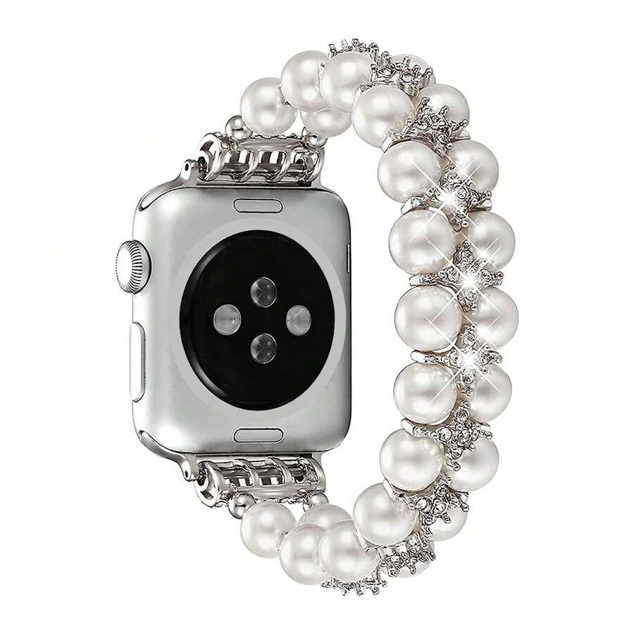 1 chiếc dây đeo đồng hồ kim loại màu trắng sang trọng đính ngọc trai, tương thích với Apple Watch 38/40/41/44/45/49/42/46mm, tương thích với dòng I-Watch S11/SE3/Ultra3/Ultra/SE/SE2/10/9/8/7/6/5/4/3/2/1, phụ kiện đồng hồ thông minh. - trắng - Xem 1
