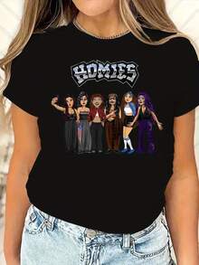 Women' Homies Selfie Squad T-Shirt - Fun Matching Group Tee With Selfie Design, Round Neck Casual Athletic Wear, Spring Summer Fall Gift Suitable For Besties, Gym, Parties & Everyday Outfits - Black - View 1
