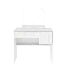 Dressing Table With Mirror – Modern Vanity Table With Drawers And Open Shelves, White, - H135/W90/D40cm - White - View 9