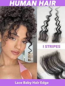 V/I Shape Reusable Edges Hair Top Transparent Lace Edges Hair Extensions, Soft & Natural Fake Baby Hair Edges , Handmade Real Human Hair Pieces, Natural Black Color 2 PcsL Deep Wave/Curly Wave/Water Wave - Natural Black - View 11